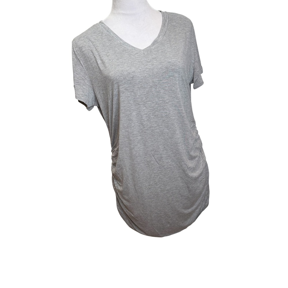 Smallshow Women XL Gray Heathered V-Neck Ruched  Maternity Short Sleeve T Shirt